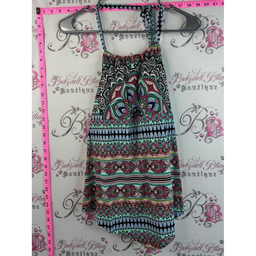 Aqua tankini top paisley boho Strappy Boho Print Dress in Teal, Pink & Black